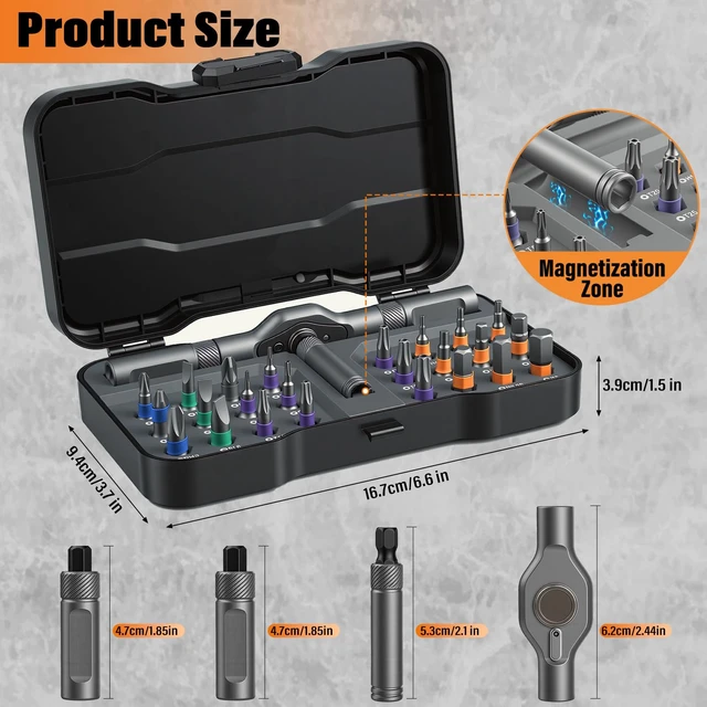 Alt view image 2 of 7 - Ratchet Allen Wrench Set, Mini Ratchet Set, 24 in 1 Magnetic Screwdriver Sets Multi Bit Ratcheting Screwdriver Set with Storage Case S2 Steel Bits Suitable for Furniture Assembly