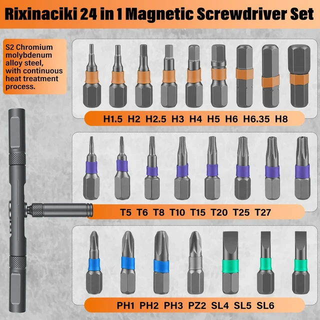 Alt view image 3 of 7 - Ratchet Allen Wrench Set, Mini Ratchet Set, 24 in 1 Magnetic Screwdriver Sets Multi Bit Ratcheting Screwdriver Set with Storage Case S2 Steel Bits Suitable for Furniture Assembly