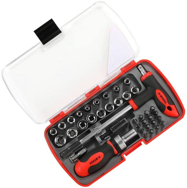 Main image of 38-Piece Ratcheting Screwdriver Sets nut Driver Set Magnetic Torx Slotted Phillips Square Muti Screwdriver Bits Sockets Set T-Handle Rachet Tools Set Basic Tool Kit for Home Repair Dorm Mechanics