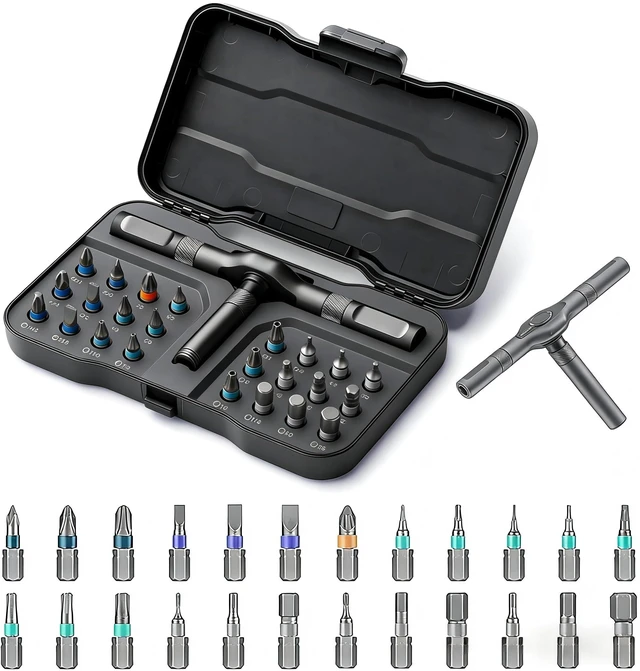 Main image of 24 in 1 Magnetic Screwdriver Set, Multifunctional Screwdriver Tools, DIY Ratchet Screwdriver Set with Detachable Ratchet Handle&Storage Case Portable Repair Tool Kit for DIY, Laptops, Bicycles