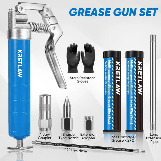 Alt view image 3 of 7 - Mini Grease Gun (3000PSI) with Double 3oz Cartridge Grease and 12'' Flex Hose, Reinforced Coupler for Automotive,Marine
