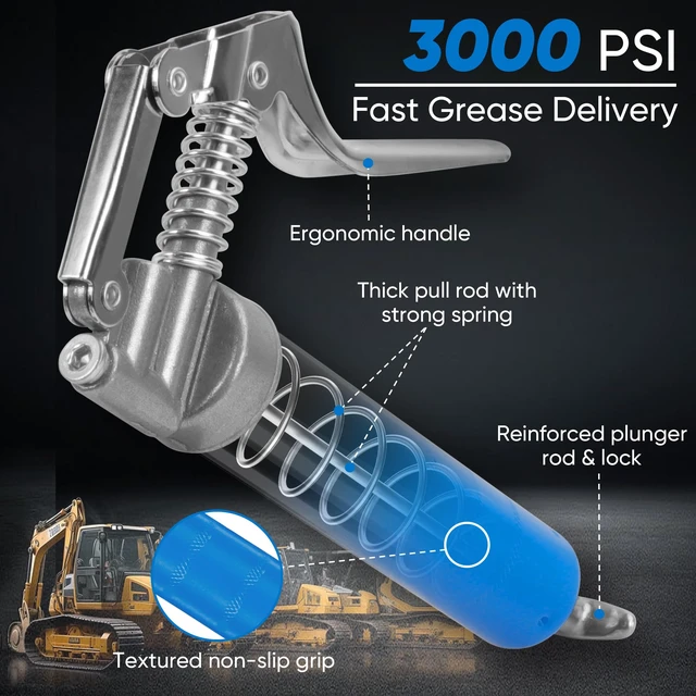 Alt view image 2 of 7 - Mini Grease Gun (3000PSI) with Double 3oz Cartridge Grease and 12'' Flex Hose, Reinforced Coupler for Automotive,Marine