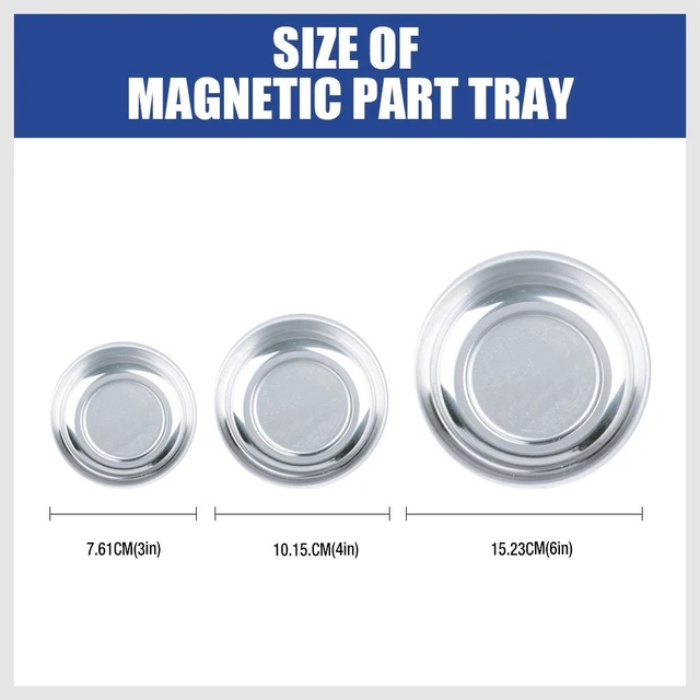 Alt view image 3 of 7 - Magnetic Tray | 3-Piece | Round Magnetic Parts Tray | 3 Inch 4 Inch 6 Inch Magnetic Tray for Mechanic's | Stainless Steel