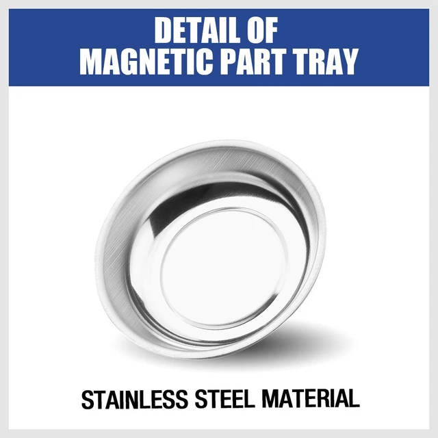 Alt view image 4 of 7 - Magnetic Tray | 3-Piece | Round Magnetic Parts Tray | 3 Inch 4 Inch 6 Inch Magnetic Tray for Mechanic's | Stainless Steel