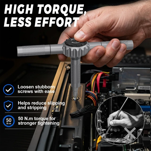 Alt view image 3 of 7 - Magnetic Screwdriver Set, 67-in-1 Ratcheting Screwdriver Set | with Detachable T Handle, 5° Swing Angle & Durable S2 Steel Bits for Furniture, Bikes, Electronics & Home Repairs