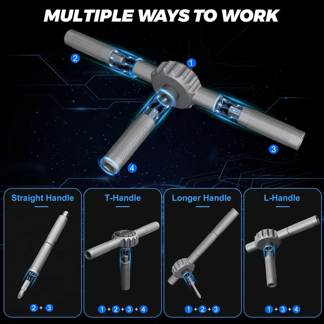 Alt view image 4 of 7 - Magnetic Screwdriver Set, 67-in-1 Ratcheting Screwdriver Set | with Detachable T Handle, 5° Swing Angle & Durable S2 Steel Bits for Furniture, Bikes, Electronics & Home Repairs
