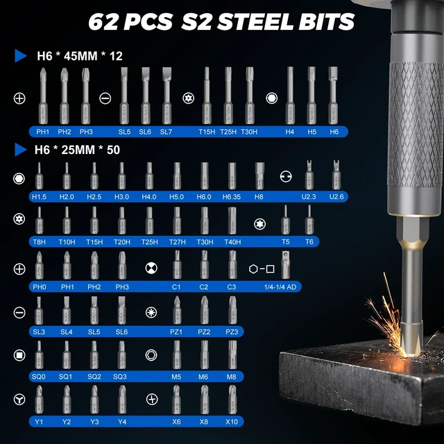 Alt view image 5 of 7 - Magnetic Screwdriver Set, 67-in-1 Ratcheting Screwdriver Set | with Detachable T Handle, 5° Swing Angle & Durable S2 Steel Bits for Furniture, Bikes, Electronics & Home Repairs