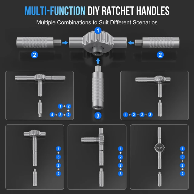 Alt view image 5 of 7 - 71 in 1 T-Handle Ratchet Screwdriver Set, Magnetic Screwdriver Set | S2 Steel Bits & Sockets, 72-Tooth, 4 Extension Rods, Ratcheting Screwdriver for Home Repair, Assembly, Bicycle, Auto, DIY