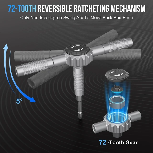Alt view image 2 of 7 - 71 in 1 T-Handle Ratchet Screwdriver Set, Magnetic Screwdriver Set | S2 Steel Bits & Sockets, 72-Tooth, 4 Extension Rods, Ratcheting Screwdriver for Home Repair, Assembly, Bicycle, Auto, DIY