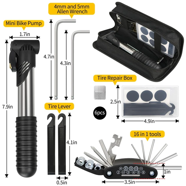 Alt view image 2 of 7 - Bike Repair Kit, Bike Bag With Tire Pump, Bike Multitool, Allen Wrenches | for Mountain Bike and Road Bike