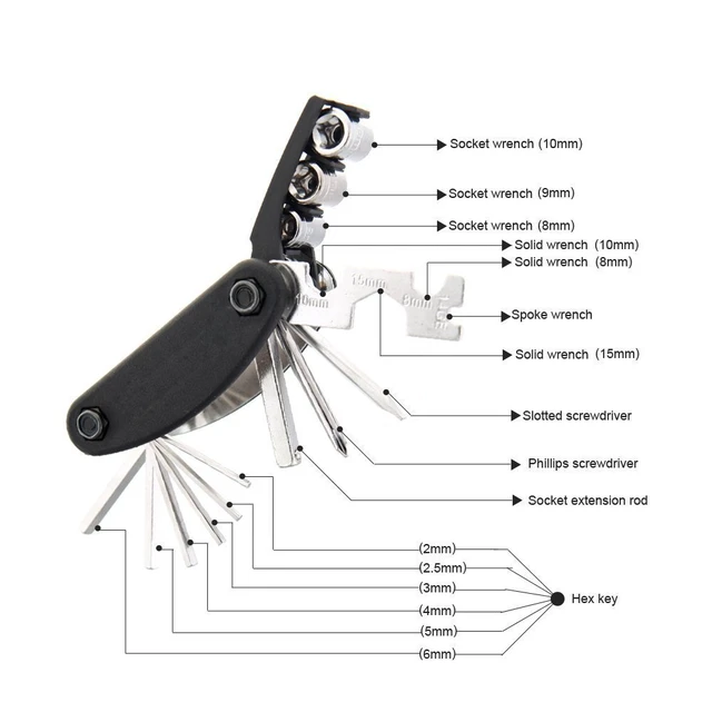 Alt view image 5 of 7 - Motorcycle Bike Mechanic Repair Tool Kit with 16 In 1 Multi-Function Allen Key Multi Hex Wrench Screwdriver for Home Outdoor Travel Camping Sport Bicycle Cycling