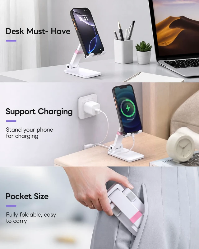 Alt view image 2 of 7 - Cell Phone Stand Cute Mobile Holder For iPhone Desk Office Accessories | for thick cases; Under 12" Tablets, e-readers; Folds flat; Anti-slip; Weighted base
