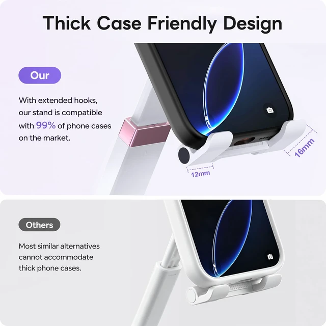 Alt view image 5 of 7 - Cell Phone Stand Cute Mobile Holder For iPhone Desk Office Accessories | for thick cases; Under 12" Tablets, e-readers; Folds flat; Anti-slip; Weighted base