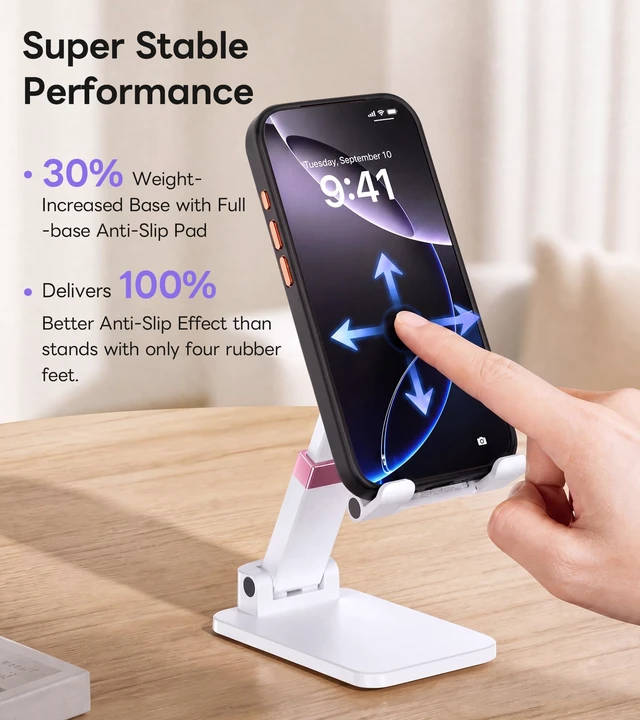 Alt view image 4 of 7 - Cell Phone Stand Cute Mobile Holder For iPhone Desk Office Accessories | for thick cases; Under 12" Tablets, e-readers; Folds flat; Anti-slip; Weighted base