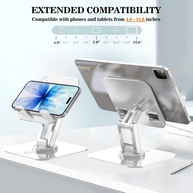 Alt view image 3 of 7 - iPad Stand, 360° Rotating iPad Tablet Stand Holder for Desk, White | Adjustable, Foldable, Compatible for 4" - 15.6" Portable Monitor Kindle Tablet iPad Smartphones