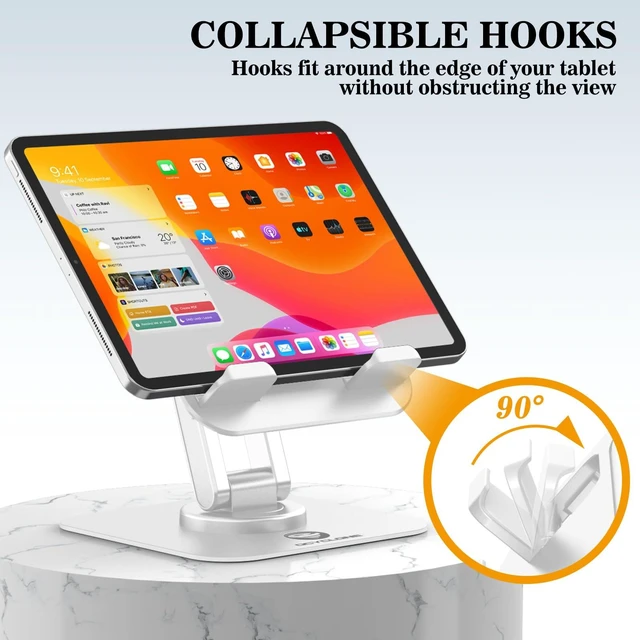 Alt view image 6 of 7 - iPad Stand, 360° Rotating iPad Tablet Stand Holder for Desk, White | Adjustable, Foldable, Compatible for 4" - 15.6" Portable Monitor Kindle Tablet iPad Smartphones