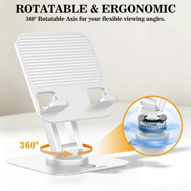 Alt view image 4 of 7 - iPad Stand, 360° Rotating iPad Tablet Stand Holder for Desk, White | Adjustable, Foldable, Compatible for 4" - 15.6" Portable Monitor Kindle Tablet iPad Smartphones