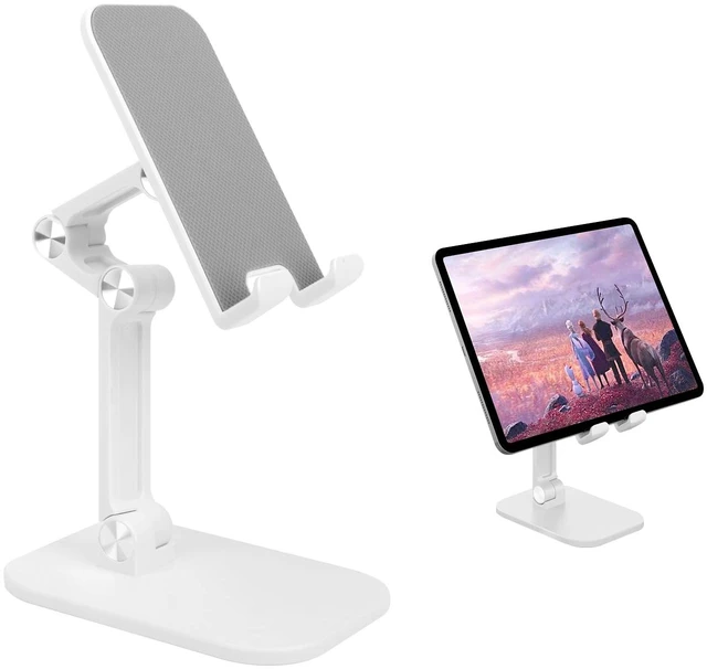 Main image of Foldable Phone Stand for Desk - Adjustable Height & Angle Cell Phone Holder, Portable Tablet Stand with Anti-Slip Base for Home, Office, and Travel, Compatible with iPhone & All 4-11" Devices (White)