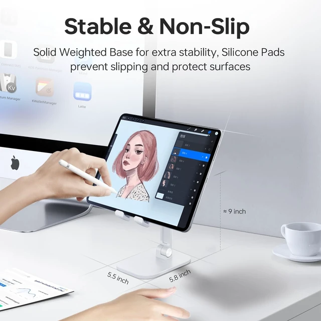Alt view image 3 of 7 - Foldable Phone Stand for Desk - Adjustable Height & Angle Cell Phone Holder, Portable Tablet Stand with Anti-Slip Base for Home, Office, and Travel, Compatible with iPhone & All 4-11" Devices (White)