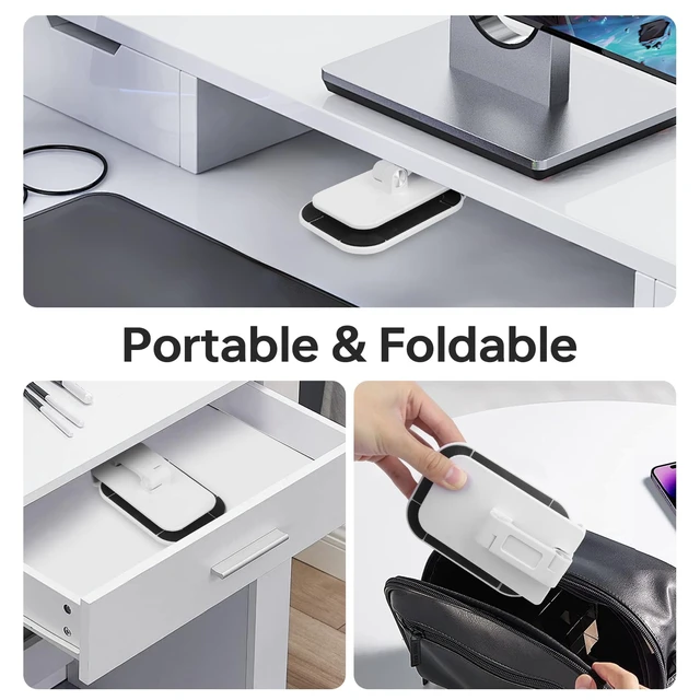 Alt view image 6 of 7 - Foldable Phone Stand for Desk - Adjustable Height & Angle Cell Phone Holder, Portable Tablet Stand with Anti-Slip Base for Home, Office, and Travel, Compatible with iPhone & All 4-11" Devices (White)
