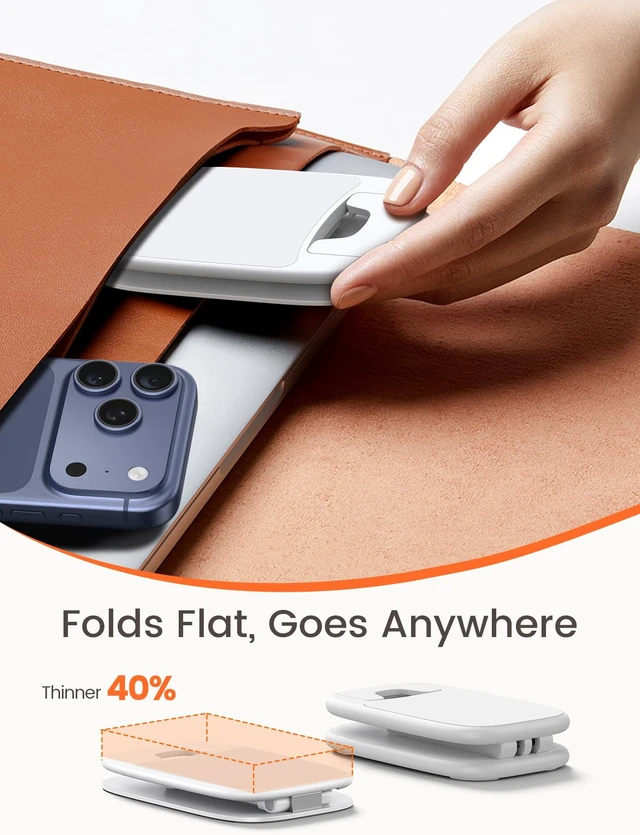 Alt view image 4 of 7 - Ultra-Thin Cell Phone Stand, Foldable Cellphone Holder for Desk | White Sturdy Desktop Cell Phone Holder for iPhone 17/16/15/14/13/12 Pro Max, Thick Case Friendly, Gifts for Men Dad Husband