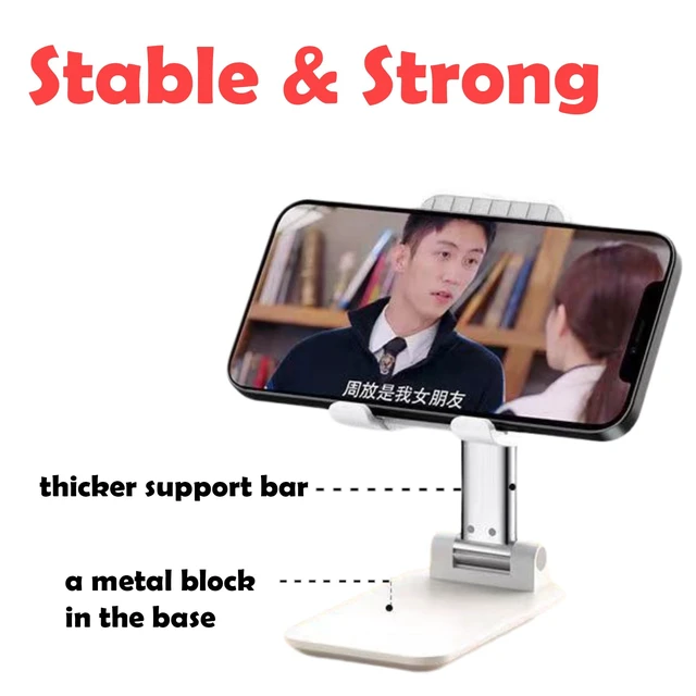 Alt view image 3 of 5 - 2 Pack Cell Phone Stand for Desk,Fully Foldable,Portable,Phone Holder with Silicon Pad,Angle Height Adjustable,Metal Weighted for Base,Compatible with All Mobile Phones (Pink & Black)