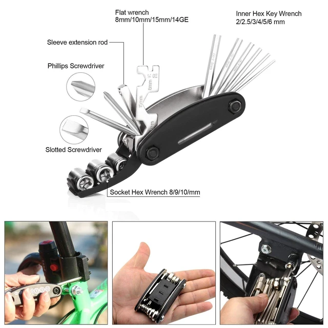 Alt view image 5 of 7 - A36 Bike Repair Kit with Taillight - Waterproof Bicycle Saddle Bag, 16-in-1 Multi-Tool, Glueless Tire Tube Patches & Tire Levers, Complete Under-Seat Pack for Cyclists