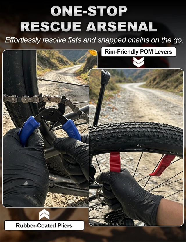 Alt view image 2 of 7 - Bike Repair Kit with 2L Waterproof Bike Frame Bag | Mini Pump, Tire Levers, Chain Breaker, Multitool, Patch Kit, Portable Bicycle Tool Set for MTB, Ebike, Road Cycling