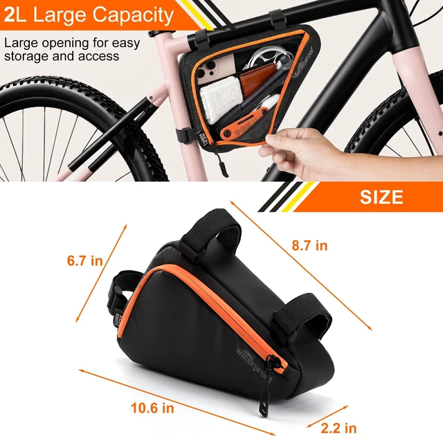 Alt view image 3 of 7 - Bicycle Frame Repair Bag with Tire Patch and Inflate Pump - Portable Travel Emergency Tool Kit, Bike Accessories for Adult Bikes with IPX4 Waterproof