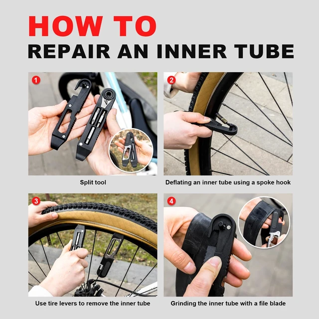 Alt view image 7 of 7 - Bike Tire Levers Kit 14 IN 1 Bike Multi Tool with Mini Ratchet Wrench | Portable bike repair tool with tire levers, cone wrenches & file blade for MTB, Road Bicycle