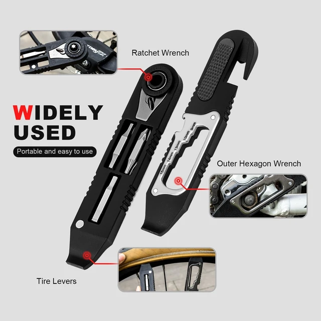Alt view image 5 of 7 - Bike Tire Levers Kit 14 IN 1 Bike Multi Tool with Mini Ratchet Wrench | Portable bike repair tool with tire levers, cone wrenches & file blade for MTB, Road Bicycle