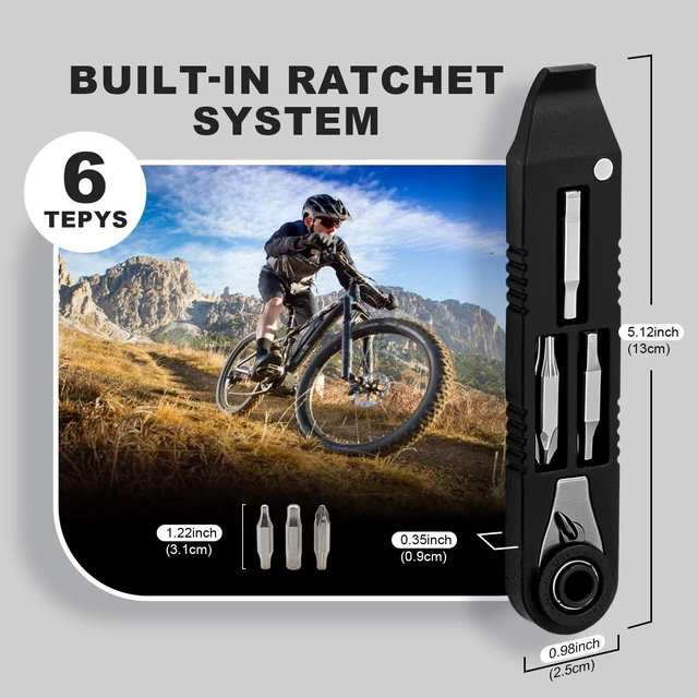 Alt view image 2 of 7 - Bike Tire Levers Kit 14 IN 1 Bike Multi Tool with Mini Ratchet Wrench | Portable bike repair tool with tire levers, cone wrenches & file blade for MTB, Road Bicycle