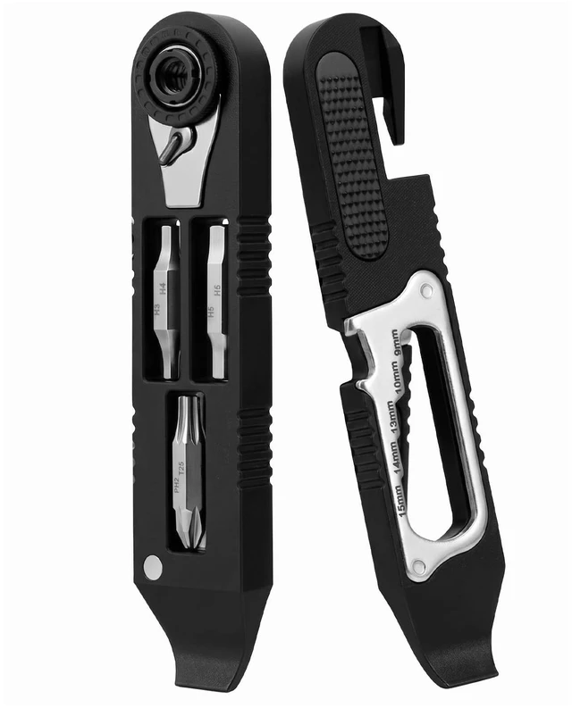 Main image of Bike Tire Levers Kit 14 IN 1 Bike Multi Tool with Mini Ratchet Wrench | Portable bike repair tool with tire levers, cone wrenches & file blade for MTB, Road Bicycle