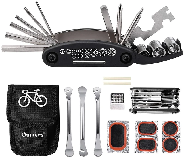 Main image of Multi-Function Bike Cycling Mechanic Repair Kit with 3pc Tire Lever 5pc Tyre Patches Tire Rasp Work Bag