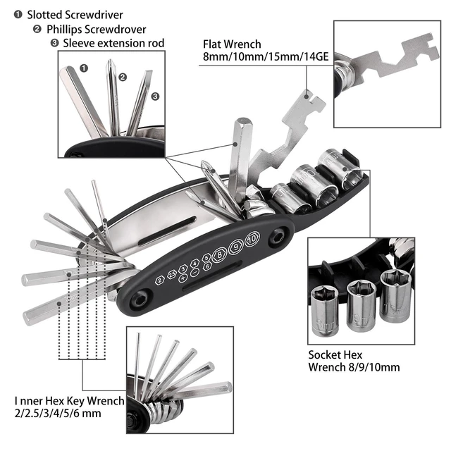 Alt view image 3 of 7 - Multi-Function Bike Cycling Mechanic Repair Kit with 3pc Tire Lever 5pc Tyre Patches Tire Rasp Work Bag