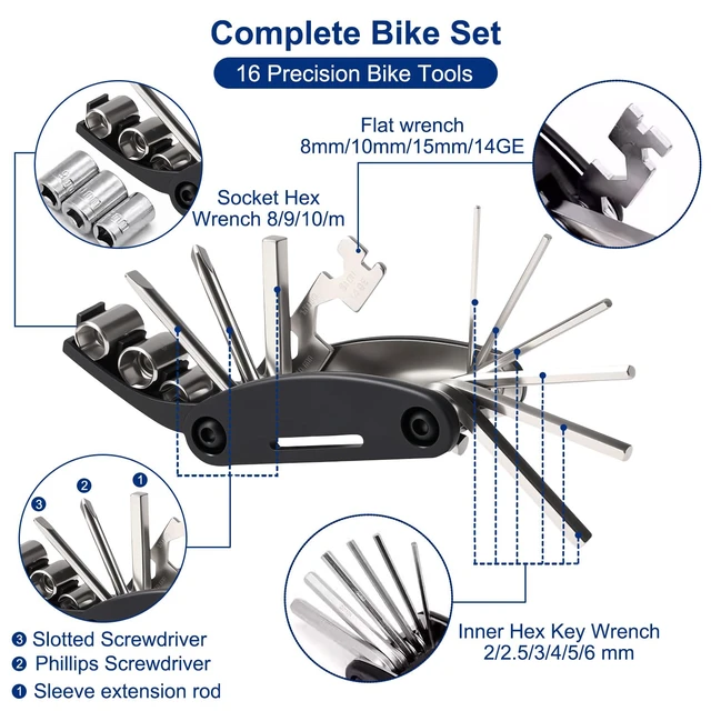 Alt view image 6 of 7 - 2L Bike Frame Storage Bag with Water Resistant Reflective ,Bike Tire Repair Tool Kit,Mini Bike Pump,16 in 1 Multitool & Bicycle Tyre Lever Patch Repair Tool Accessories Set for Mountain Road Bike, MTB