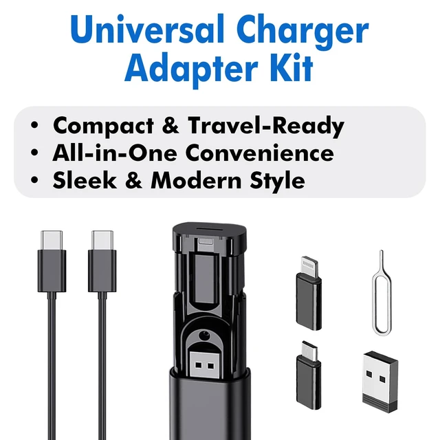 Alt view image 2 of 7 - USB C Adapter Kit, 3 Adapters, 60W USB C Cable, Black | USB-A, Micro USB & Lightning to USB-C Adapters, Charging & Data Transfer, SIM Eject Tool & Storage Case