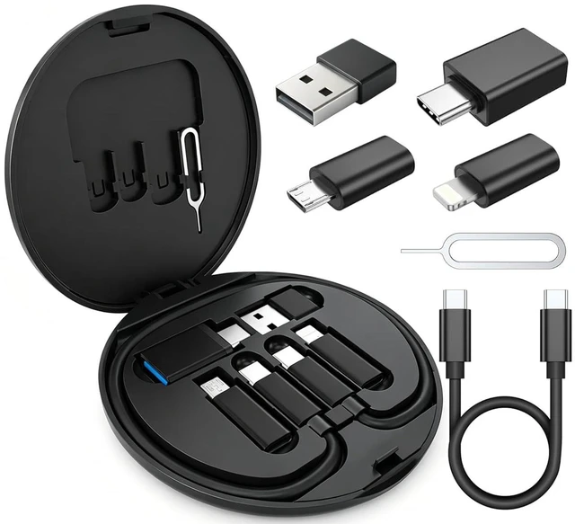 Main image of USB Adapter Kit With USB C 3.0 OTG USB to USB C AdapterUSB C to iOS, Micro USB to USB C AdapterMulti 1FT USB C Charging Cable Kit (6 in 1) with Card Storage, Eject Pin, Esp. For Travel (Black)