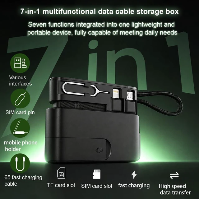Alt view image 3 of 7 - Fast Charging USB Adapter Kit, USB-C to USB-C Cable with USB-A, USB-C & Lightning Adapters, SIM Card Eject Tool, Data Transfer Travel Organizer Box
