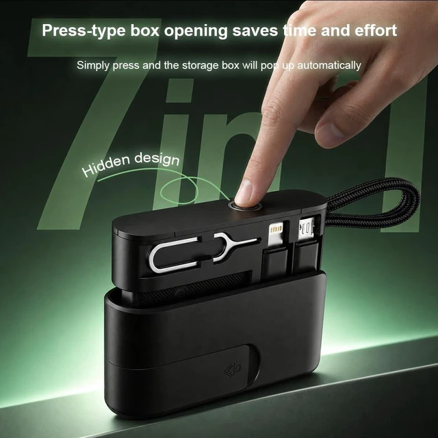 Alt view image 5 of 7 - Fast Charging USB Adapter Kit, USB-C to USB-C Cable with USB-A, USB-C & Lightning Adapters, SIM Card Eject Tool, Data Transfer Travel Organizer Box