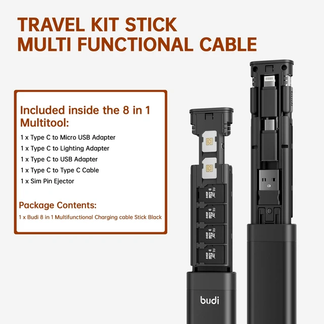 Alt view image 3 of 7 - USB Adapter KitMultifunctional Compact Cable Card, Travel Portable Aluminum Storage Case with Micro USB A Type C Light, PD65W Charging Cable Set, Sim Card Tray Eject Tool and Slot Case-Black
