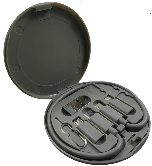 Main image of Multifunctional Data Cable Storage Box Adaptor for USB-C and Micro-USB Devices Universal Data Transfer Cable (Grey)