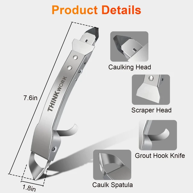 Alt view image 3 of 7 - 4 in 1 Silicone Caulking Tool Kit, Stainless Steel Caulk Remover Tool | Durable Construction, Quick & Easy to Use, 5 Replaceable Silicone Pads, Protective Gloves, Remove, Apply & Finish Caulk