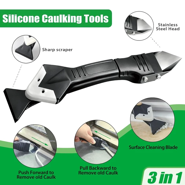 Alt view image 3 of 6 - 3 in 1 Caulking Tool, Silicone Sealant Finishing Tool, Caulk Remover Kit | Multi-functional set with grout scraper, silicone pads and caulk finishing tools for bathroom, kitchen, tub and tile sealing.