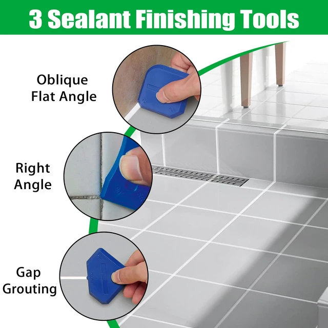 Alt view image 5 of 6 - 3 in 1 Caulking Tool, Silicone Sealant Finishing Tool, Caulk Remover Kit | Multi-functional set with grout scraper, silicone pads and caulk finishing tools for bathroom, kitchen, tub and tile sealing.