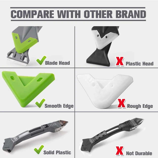 Alt view image 4 of 7 - Caulking Tool 5 in 1, Caulk Remover & Sealant Finishing Tool, 10-Piece Kit | 5 Silicone Pads + 2 Stainless Steel Blades + 4 Angle Scrapers | Seam Repair for Kitchen, Bathroom, Tile & Window Joints