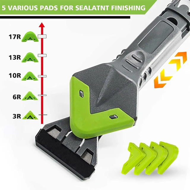 Alt view image 5 of 7 - Caulking Tool 5 in 1, Caulk Remover & Sealant Finishing Tool, 10-Piece Kit | 5 Silicone Pads + 2 Stainless Steel Blades + 4 Angle Scrapers | Seam Repair for Kitchen, Bathroom, Tile & Window Joints