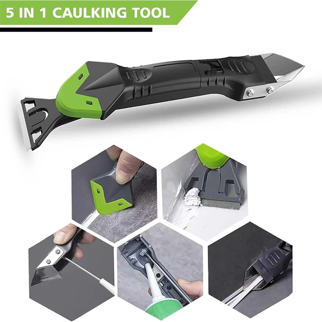 Alt view image 7 of 7 - Caulking Tool 5 in 1, Caulk Remover & Sealant Finishing Tool, 10-Piece Kit | 5 Silicone Pads + 2 Stainless Steel Blades + 4 Angle Scrapers | Seam Repair for Kitchen, Bathroom, Tile & Window Joints