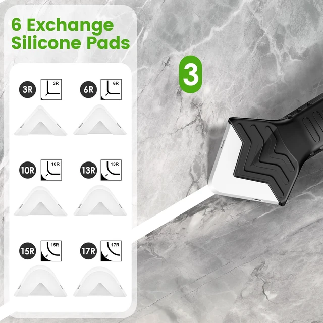 Alt view image 4 of 7 - Silicone Caulking Tool, 5 in 1 Caulking Sealant Finishing Tool with Grout Scraper, 6 Exchange Silicone Pads, Adhesive Residue Scraper Seam Repair Kit for Kitchen Bathroom (White)