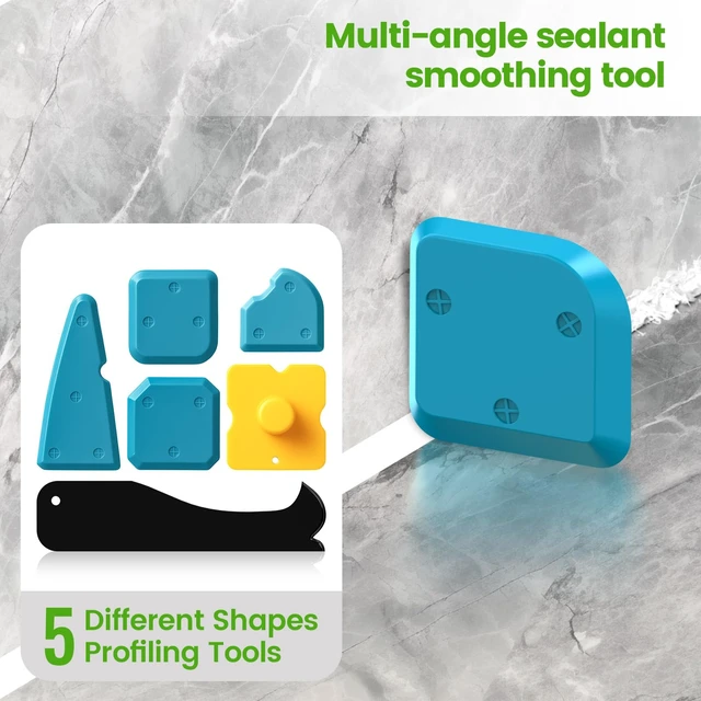 Alt view image 6 of 7 - Silicone Caulking Tool, 5 in 1 Caulking Sealant Finishing Tool with Grout Scraper, 6 Exchange Silicone Pads, Adhesive Residue Scraper Seam Repair Kit for Kitchen Bathroom (White)